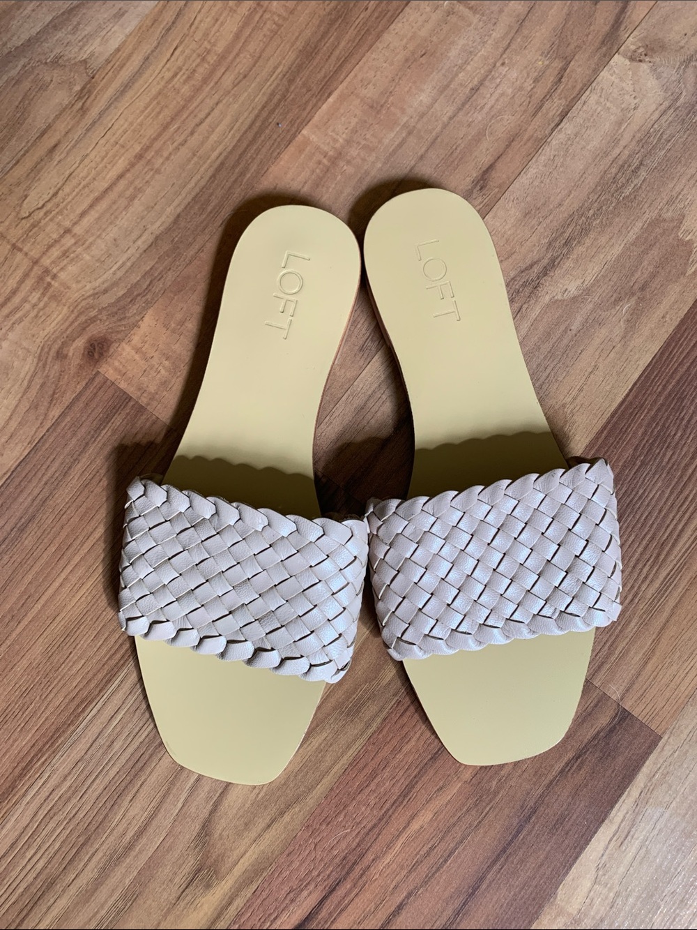 LOFT Braided Leather Slide Sandals in Pale Pink